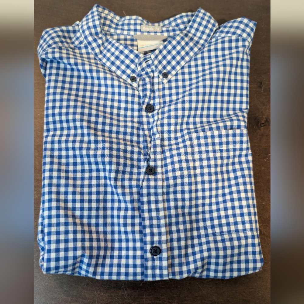 Columbia Shirt Mens XXL Regular Fit Blue White Gingham Check Short Sleeve Button